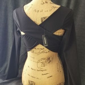 Cutout Back Long Sleeve Crop Top